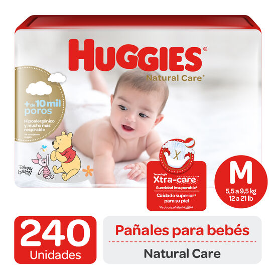 Pañales Huggies Natural Care  -  Pack 240 un (3 paq. x 80 un). Talla M